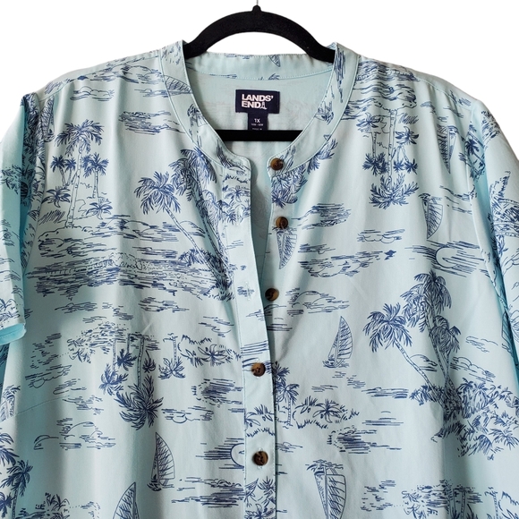 Lands End Dress Women 1X‎ Short Sleeve Plus Beach Print Cover Up Sail 16W 18W - Picture 5 of 16